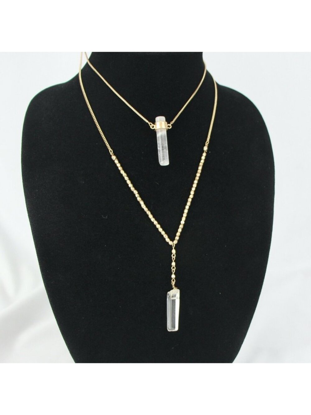 Kohl's Metal Necklace Quartz Crystal Long Double-Strand #1083